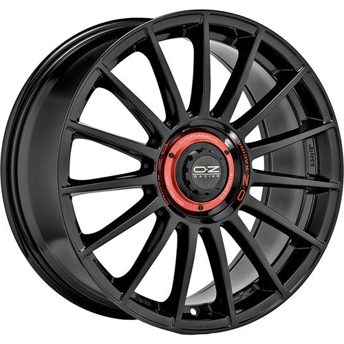 OZ Racing Superturismo Evoluzione 8,5x20" 5/112 ET45 – Gloss Black / Red Lettering - Gold / White