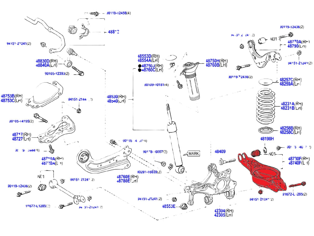 Verstellbarer unterer Längslenker hinten – Toyota GR Yaris/Corolla